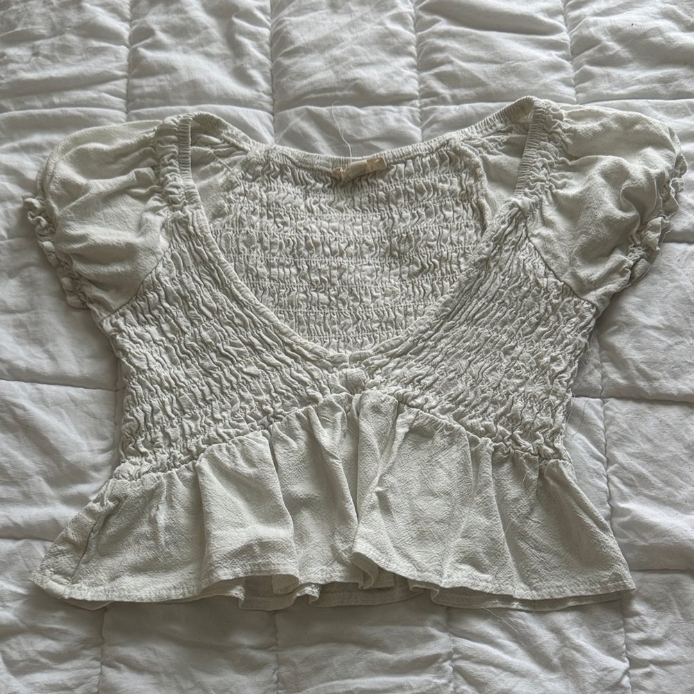 La Hearts Cream Ruffled Blouse